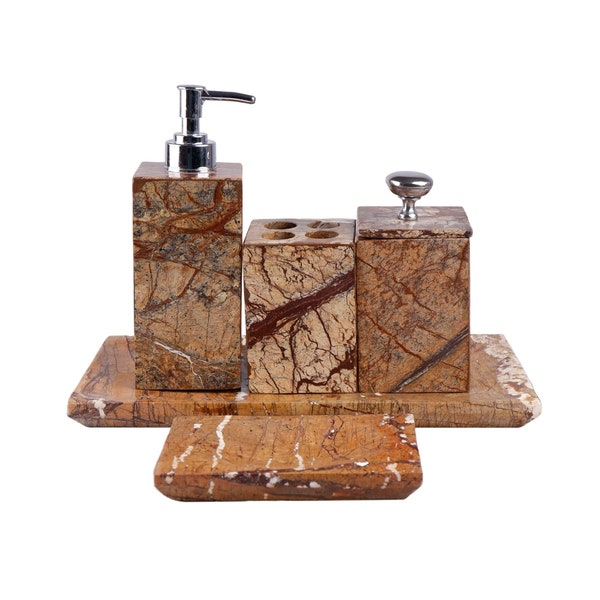 Bathroom Accessories Set of Marble, Soap Dispenser Set with Marble Tray, Luxurious Bathroom Storage Set for Home Decor