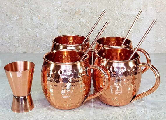 Copper Moscow Mule Mugs With Free Straw Pure Copper Hammered - Etsy