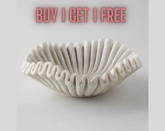 Marble Decorative Bowl, Marble Fluted Bowl, Scalloped Bowls, Ruffle Marble Bowl, Wavy Edges Bowl, Fruit Bowl, Ruffle Bowl, Valentine’s Gift