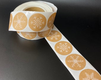 Paquete de 8 etiquetas adhesivas de invierno | Papel kraft 100% reciclado | Conjunto | Estrella de nieve | copo de nieve | Decoración de regalo de diseño.