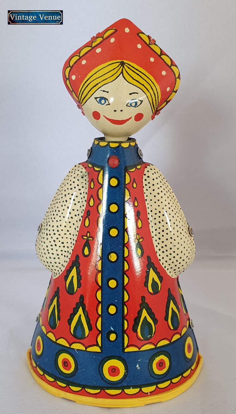Vintage Russian Tin Wind up Doll Toy Vintage Etsy