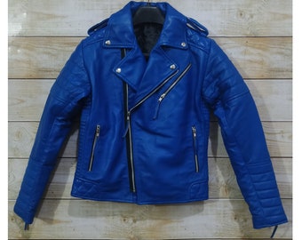 blue leather look jacket