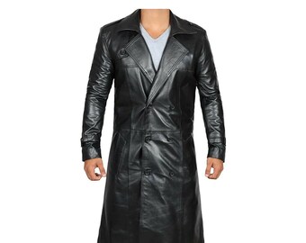 Brown Leather Trench Vintage Coat for Men | Etsy