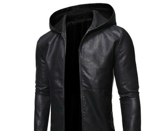 black leather hoodie