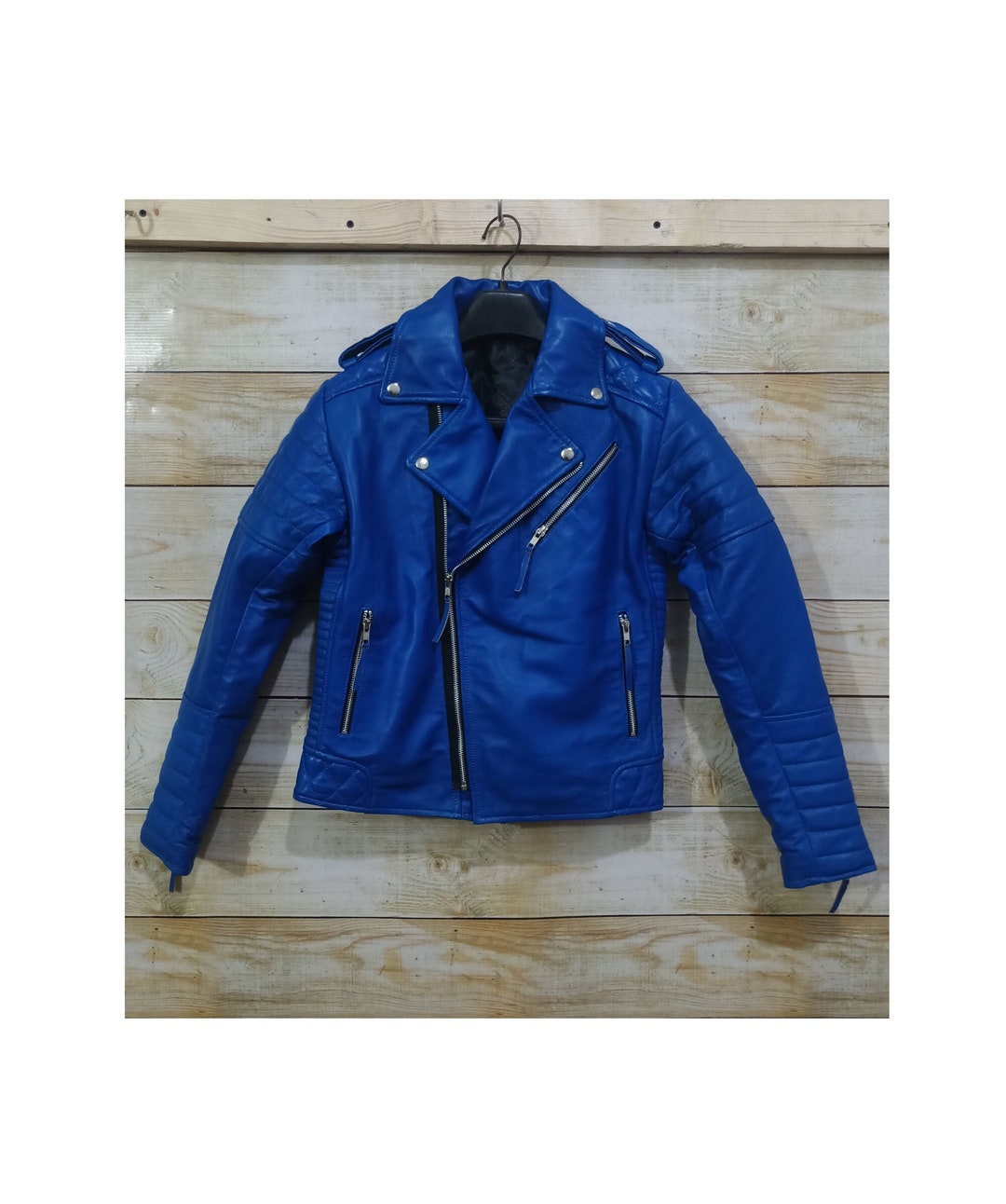 Men s Leather Jackets Blue Leather Motorcycle Jacket Etsy