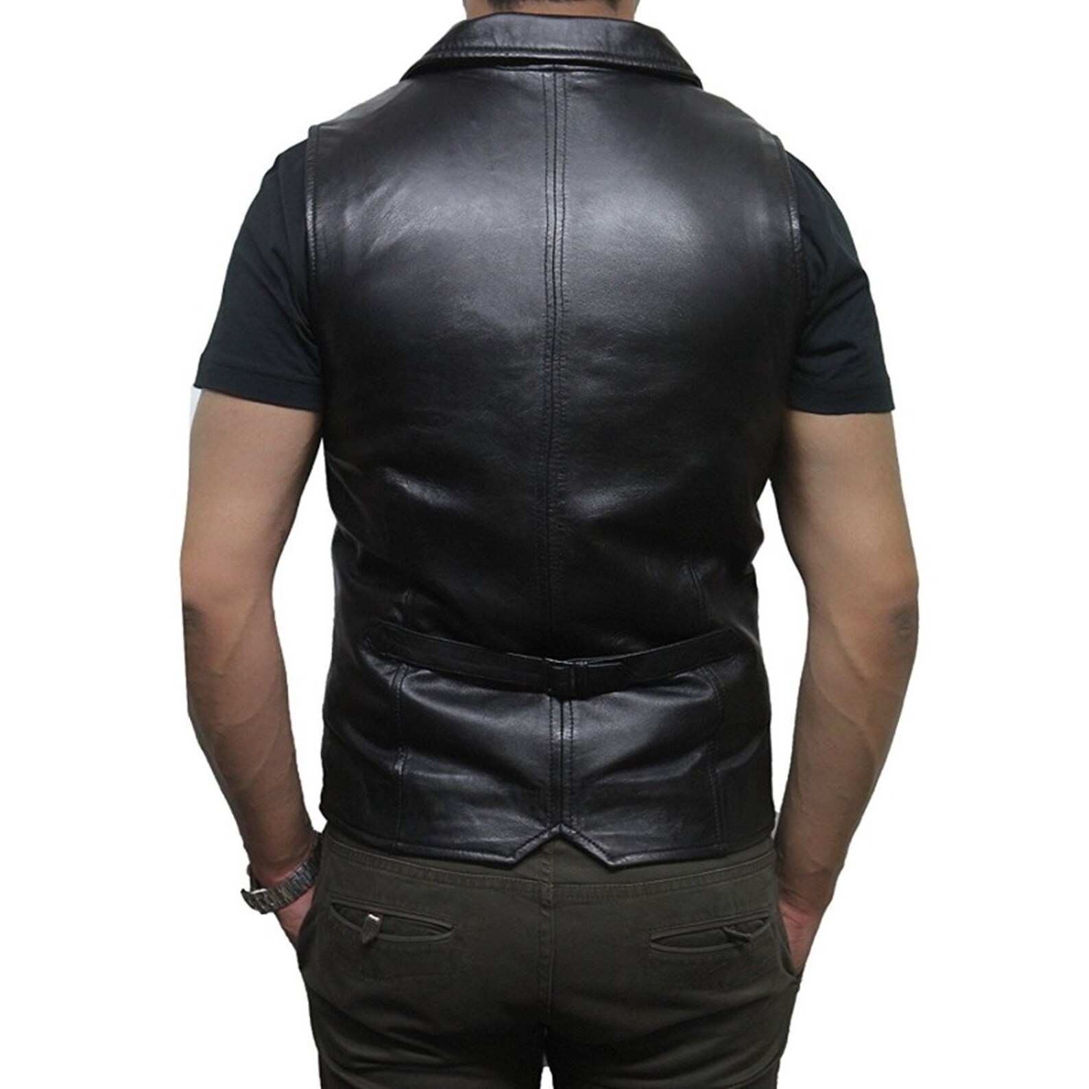Men's Black Leather Vest Genuine Sheepskin Leather Biker Etsy
