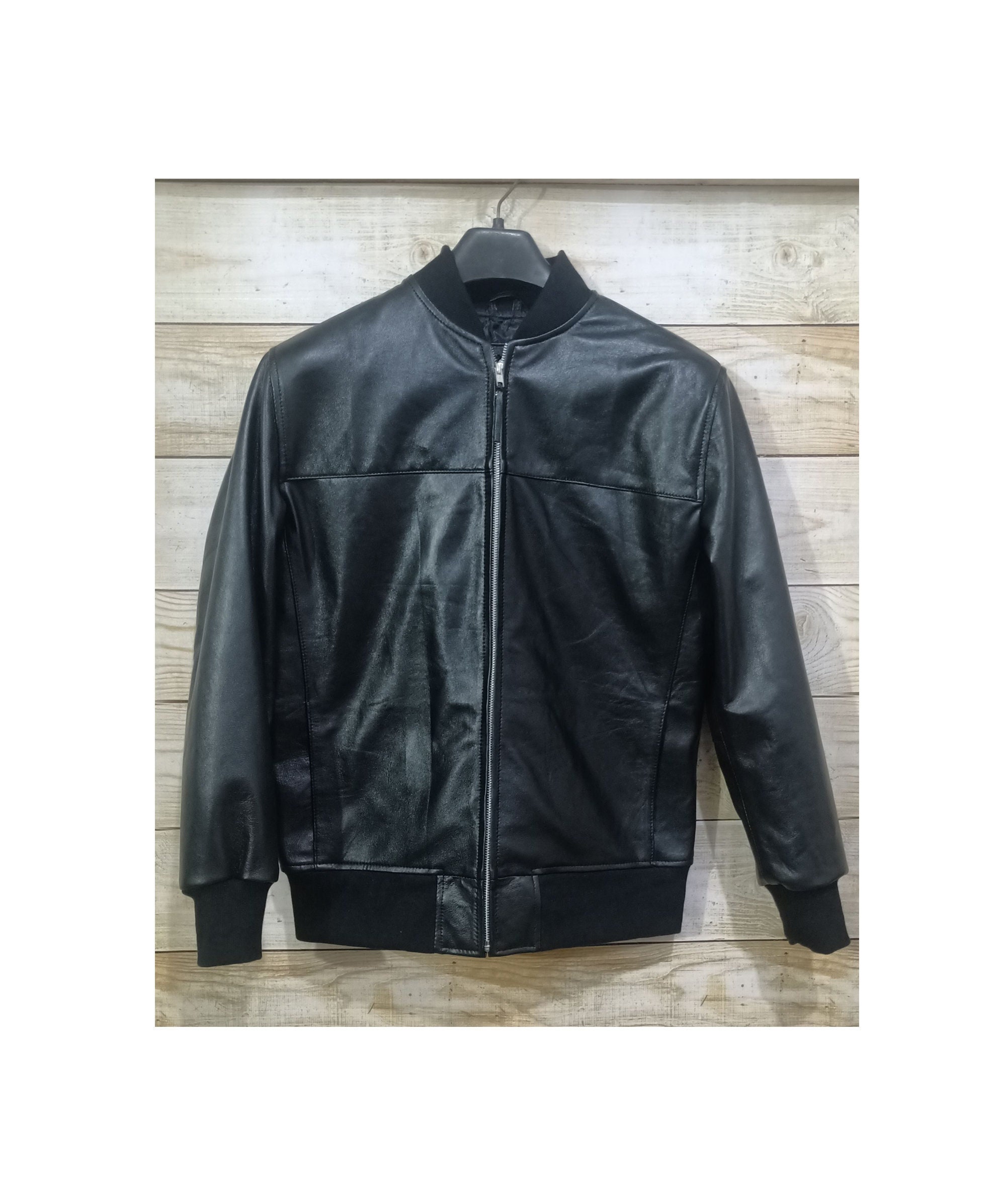 Mens Black Leather Bomber Jacket - Pacific | UK Leather Jackets