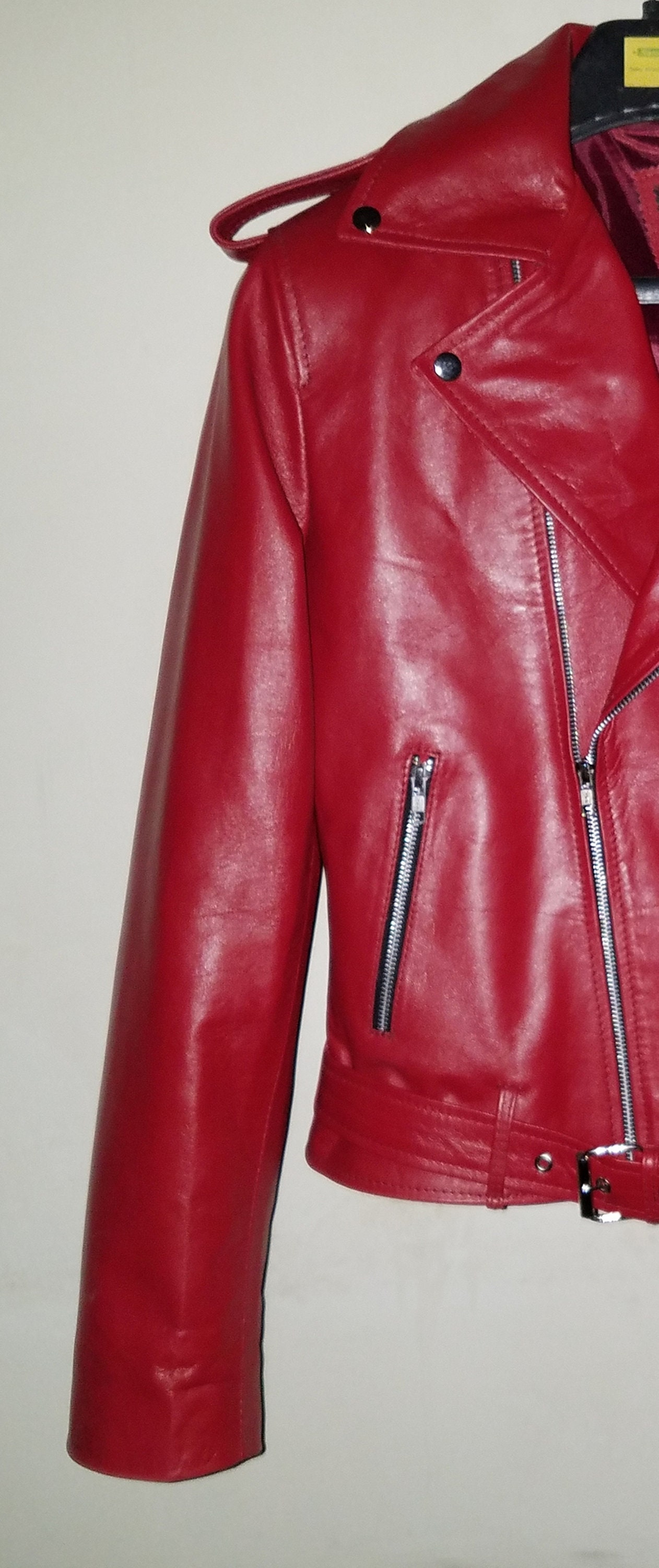Red Leather Jacket Women Leather Biker Jacket Women Leather | Etsy