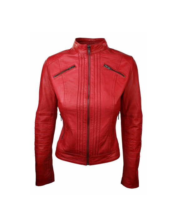 Red Leather Jacket Women Vintage Women Jacket | Etsy