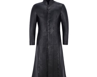 Black Leather Trench Coat Leather Vintage Coat Men | Etsy