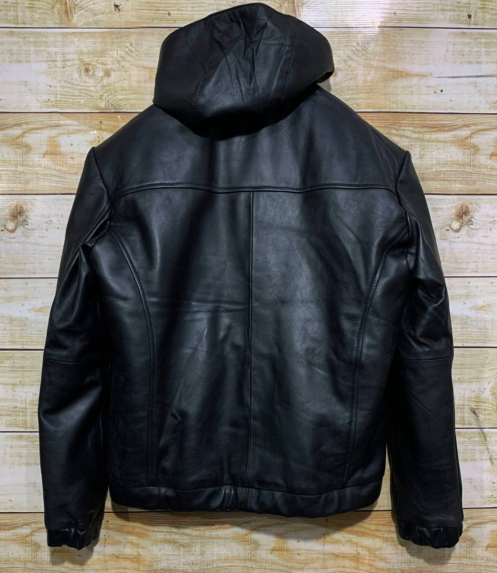 Mens Genuine Black Hoodie Sheepskin Leather Jacket - Etsy