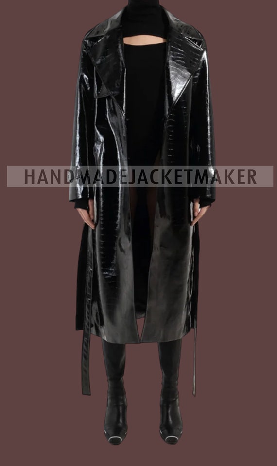 HandmadeJacketMaker Women's Crocodile Leather Trench Coat