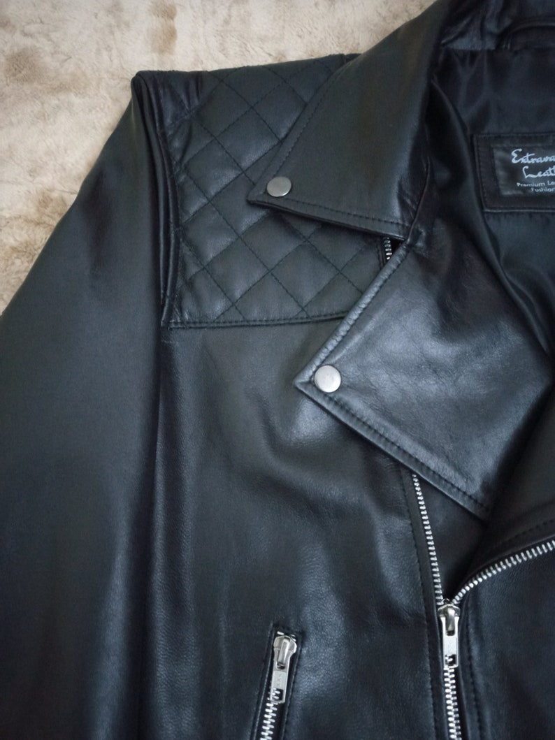 Men/'s Black Biker Jacket Motorcycle Jacket