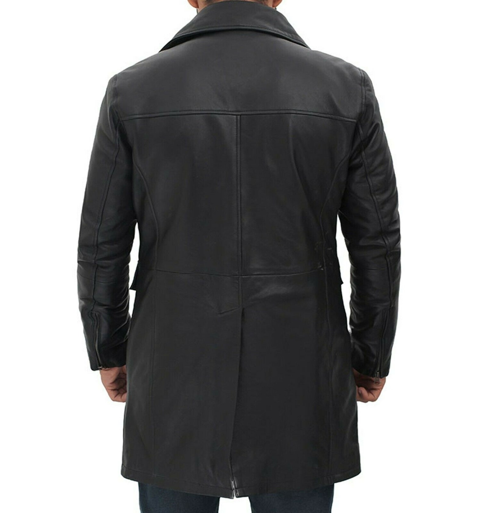 Men's Three Quarter Sheepskin Black Leather Coat Button | Etsy