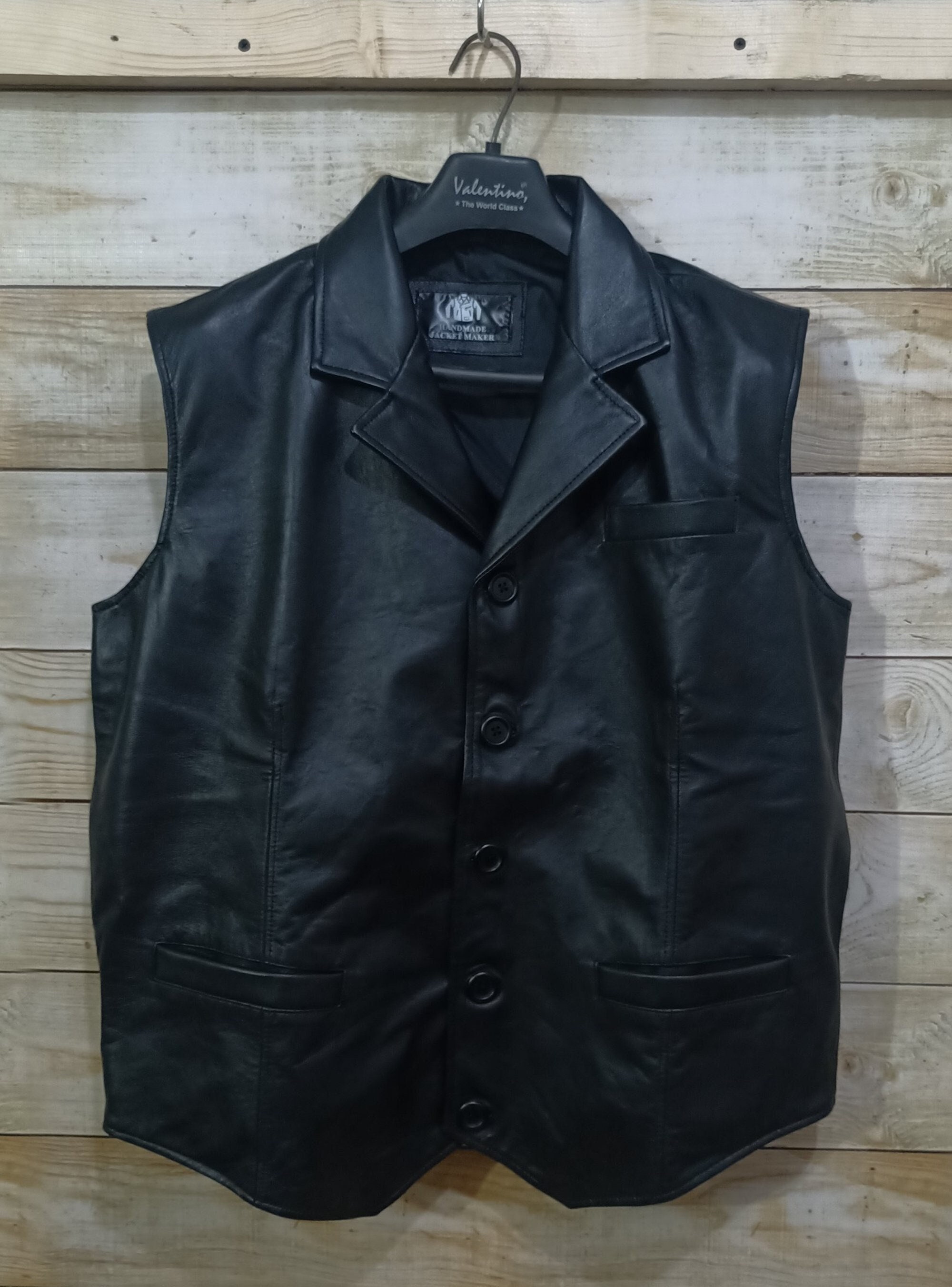 Men's Black Leather Vest Genuine Sheepskin Leather Biker - Etsy