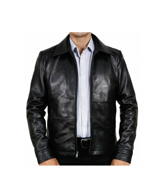 Men Genuine Real Leather Casual Retro Harrington Top Collar Zip Jacket Classic Men Genuine Real Leather Casual Retro Harrington Top Collar Zip Jacket Classic