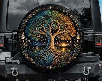 Tree of life Spare tire cover, Mystical design tire cover for Jeep for Bronco, Backup camera hole, Boho car accessories for women