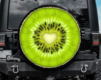 Green Kiwi Slice Tire Cover for Jeep, Fruit Tire Cover, Backup Camera Hole, Funny Car accessories for women