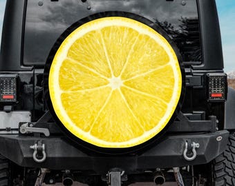 Yellow Lemon Slice Tire Cover for Jeep, Fruit Tire Cover, Backup Camera Hole, Funny Car accessories for women
