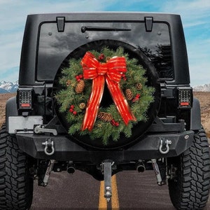 Christmas Wreath Spare Tire Cover, Backup Camera option, Xmas Tire Cover, Christmas Car Accessories for jeeps, Rear camera tire cover
