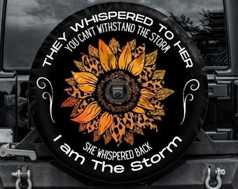 I am the Storm, Spare Tire Covers for Women, Orange Sunflower Tire Cover compatible with Jeep, Bronco, RVs and Campers, Backup camera hole