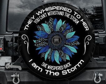 I am the Storm, Spare Tire Covers for Women, Blue Sunflower Tire Cover compatible with Jeep, Bronco, RVs and Campers, Backup camera hole