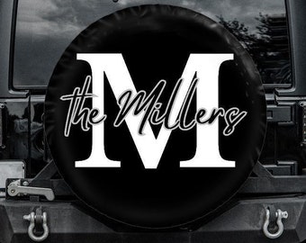 MONOGRAM Tire Cover, Family Name Spare Tire Cover, Color Options, Custom Initial Tire Cover for Jeep, for Bronco, RVs and campers
