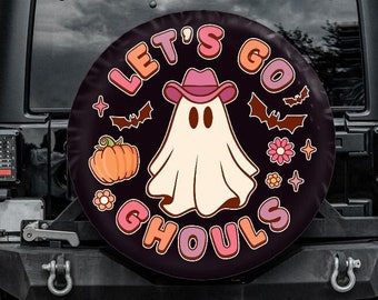 Let's go ghouls Tire Cover, Ghost Spare Tire Cover, Halloween tire cover for Jeep, for Bronco, Boo Spare Tire Cover with backup camera hole