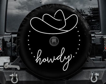 Minimalist Tire Cover, Cowboy Howdy Tire Cover, Western Tire Cover with backup camera hole, Car accessories for women, Spare wheel cover