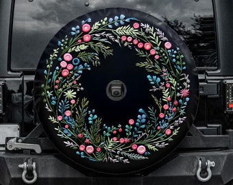 Faux Embroidery Spare Tire Cover, Floral Tire Cover, Unique Spare Tire Covers Backup Camera Hole, Floral Car accessories women
