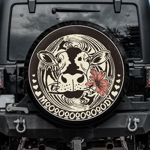 Spare Tire Cover compatible with Jeep, Bronco, Toyota, Funny Spare Tire Cover, Cow Spare Tire Cover, Backup camera hole, unique spare tire