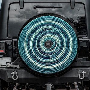 Faux Mosaic Spare Tire Cover, Teal Tire Cover for Jeep for Bronco, Unique Spare Tire Covers Backup Camera Hole, Teal Car accessories women