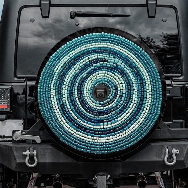 Faux Mosaic Spare Tire Cover, Teal Tire Cover for Jeep for Bronco, Unique Spare Tire Covers Backup Camera Hole, Teal Car accessories women