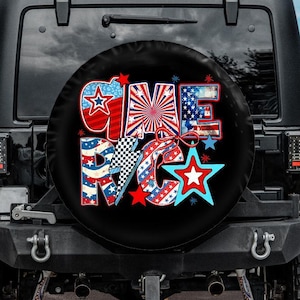 Red White Blue Spare Tire Cover, Independence Day America Tire Cover, Backup Camera Tire Cover, American Flag Tire Cover, 4th of July Car