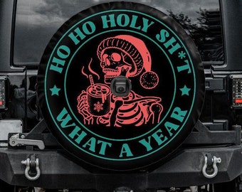 Funny Christmas Tire Cover Skeleton, Ho Ho Spare Tire Cover with backup camera hole, spare wheel cover for xmas, funny skeleton