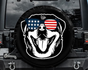 Cubierta de neumáticos de repuesto, cubierta de neumáticos Rottweiler, accesorios de coche para el propietario de Rottweiler, cubierta de neumáticos de repuesto para perros mascotas, orificio para cámara, bandera americana