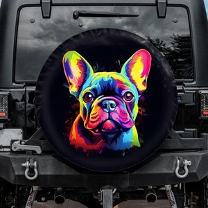 French Bulldog Tire cover for Jeep for Bronco, camper tire cover, Rainbow dog spare tire cover, car accessories for women