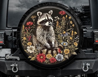 Bonita funda para neumático de mapache, funda para neumático de repuesto, funda para neumático con orificio para cámara de respaldo para Jeep Bronco, funda divertida para neumático, funda única para neumático de mapache