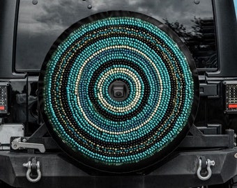 Faux Beads Spare Tire Cover, Teal Spiral Tire Cover for Jeep for Bronco, Unique Spare Tire Covers Backup Camera, Teal Car accessories women