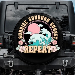 Sun and Ocean Spare Tire Cover, Great Wave Tire Cover, Summer Car accessories for women, Beach Spare Tire Cover for Jeep, for Bronco