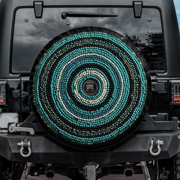 Faux Beads Spare Tire Cover, Teal Spiral Tire Cover for Jeep for Bronco, Unique Spare Tire Covers Backup Camera, Teal Car accessories women