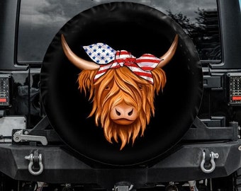 Highland Cow Spare Tire Cover, Spare Tire Cover compatible with Jeep, Bronco, Toyota, Backup camera hole, Highland cow tire cover