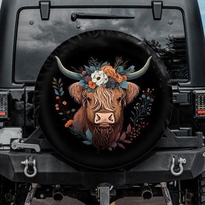 Spare Tire Cover compatible with Jeep, Bronco, Toyota, Highland Cow Spare Tire Cover, Backup camera hole, Highland cow tire cover
