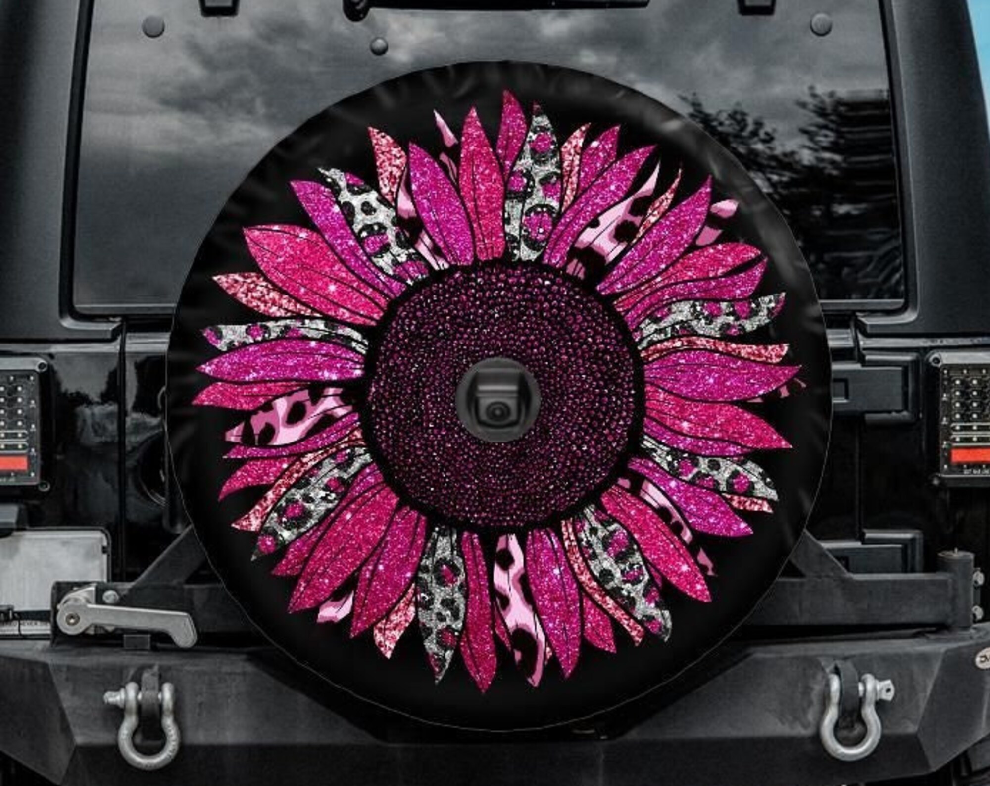 Hot Pink Sunflower Spare Tire Cover
