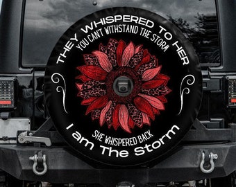 I am the Storm, Spare Tire Covers for Women, Red Sunflower Tire Cover compatible with Jeep, Bronco, RVs and Campers, Backup camera hole