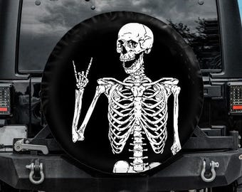 Spare Tire Cover, Rock n Roll Skeleton Tire Cover, Skeleton Spare Wheel Cover for Jeep for Bronco, Camper tire cover, Skeleton car accessory