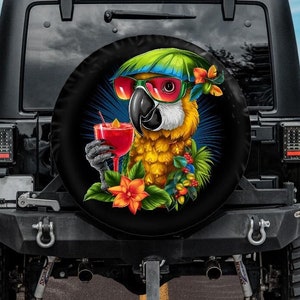 Tropical Parrot Spare Tire Cover, Funny Parrot Tire Cover, Backup Camera hole Tire Cover for Jeep for Bronco, Funny tire cover, Parrot wheel