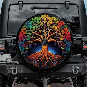 Boho Tire Cover with Tree of life design, Tree of Life tire cover for Jeep for Bronco, Backup camera hole, Boho car accessories for women