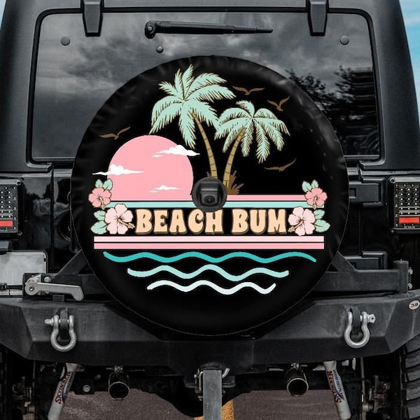 Spare Tire Cover, Beach Bum Tire Cover, Summer Car accessories for women for surfer, Beach Spare Tire Cover for Jeep, for Bronco, for Camper