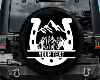 Funda de rueda de repuesto con forma de herradura personalizable, funda para rueda de caballo, funda personalizada para rueda de repuesto de remolque, accesorios para coche con forma de herradura